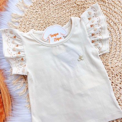 Conj. Blusa com Corações nas Mangas e Short - Areia e Marrom